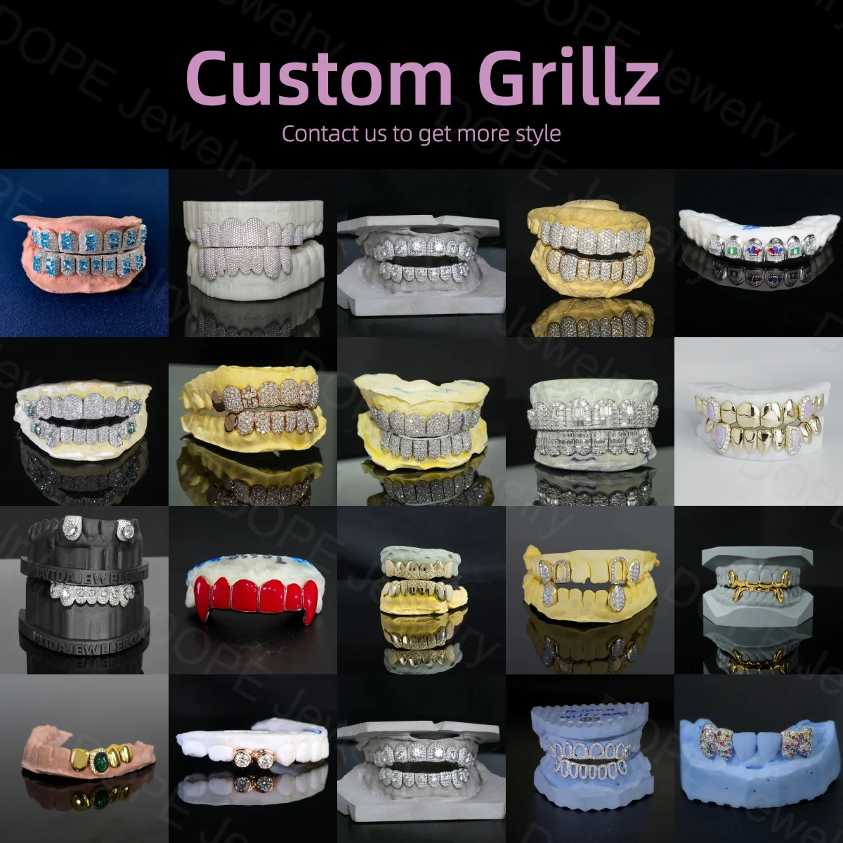 Customized Iced Out Grillz 8 on 8 Men Women Hip Hop Grills 925 Silver Flawless VVS Moissanite Grillz