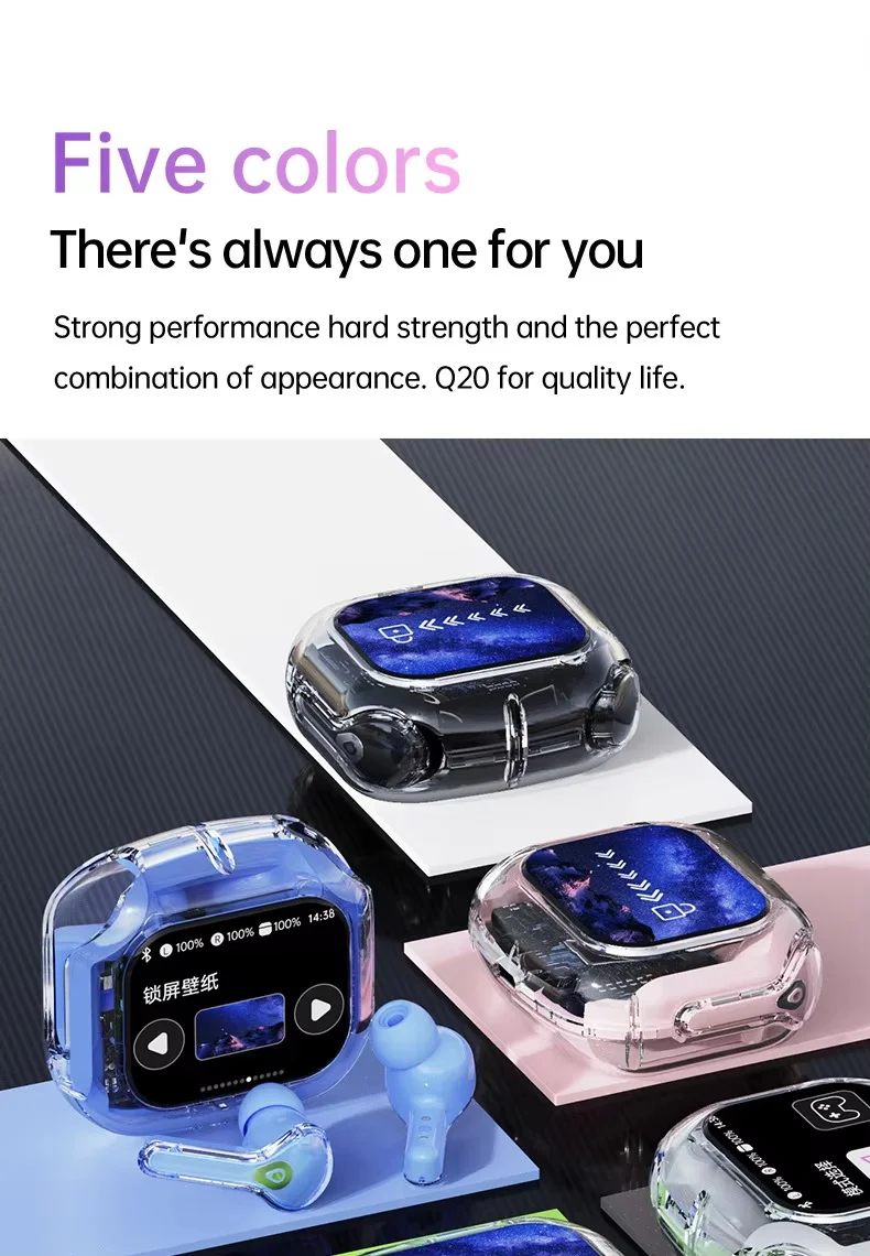 New Q20 Wireless Earbuds With LED Touch Screen Noise Reduction HD Call TWS Surround Sound Headphones and Charging Case