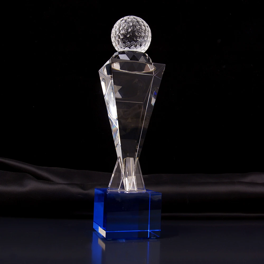 个性化激光雕刻运动玻璃3d高尔夫工艺礼品奖励水晶奖杯清晰基地