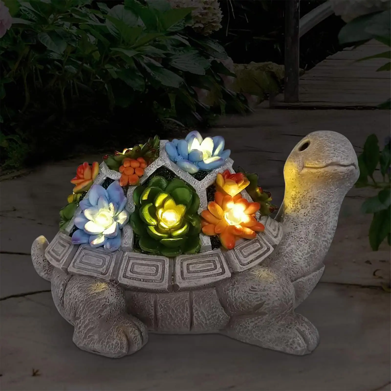 Solar  Outdoor Statues Turtle with Succulent and 7 LED Lights for Patio Balcony Yard Lawn Outdoor Statues