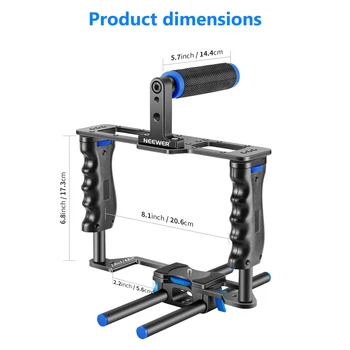 Neewer Aluminum Alloy Camera Video Cage Film Movie Making Kit, with Top Handle, Dual Hand Grip, Two 15mm Rods detail image