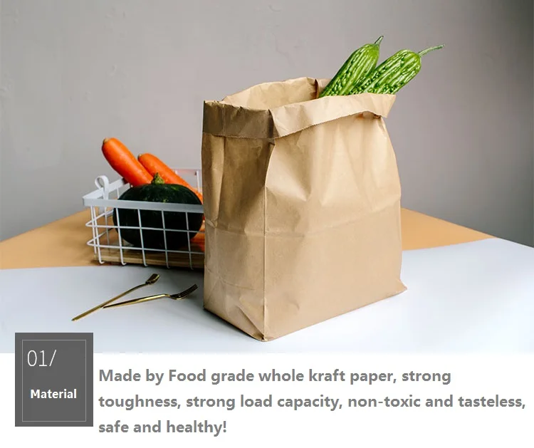Plain Block Bottom Eco Take Away Eco-friend  Grocery Kraft Paper Bag