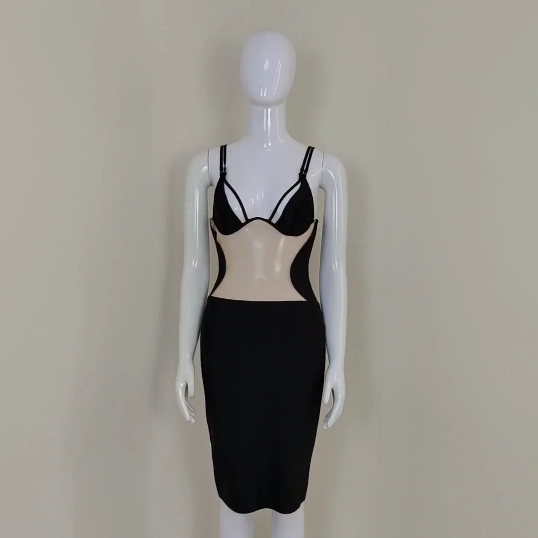 C2574 Black Spaghetti Strap Sexy Bandeau Hot Summer Dress For Mature Woman