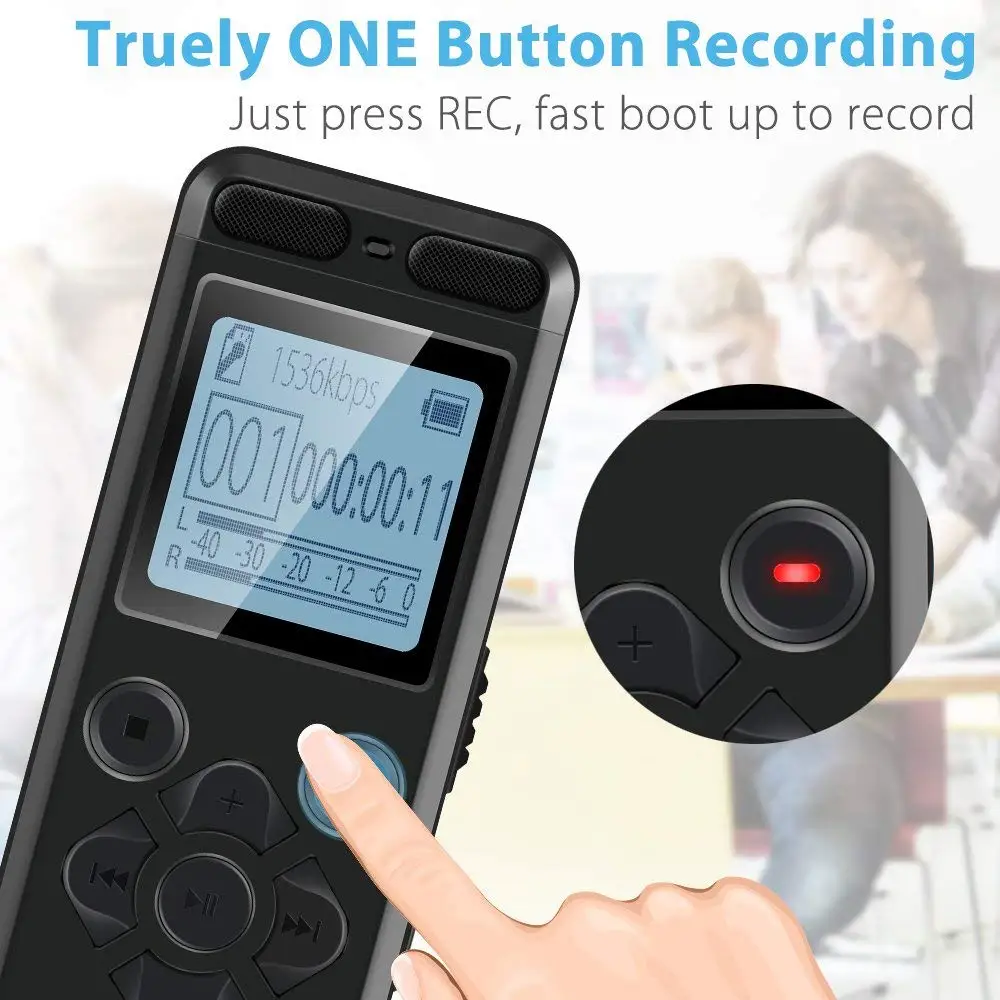 V36 Digital Voice Recorder with Microphone Long Battery Life 32GB Hearing Aid Function USB Portable Dictaphone for Meeting