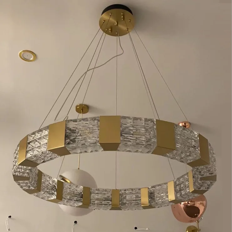 Light luxury circle brass special glass pendant Chandeliers modern living room round pendant light