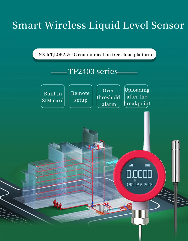 High Quality NB-IoT Wireless Digital Liquid Level Sensor Smart Liquid Water Fuel tank Level Gauge 4-20mA