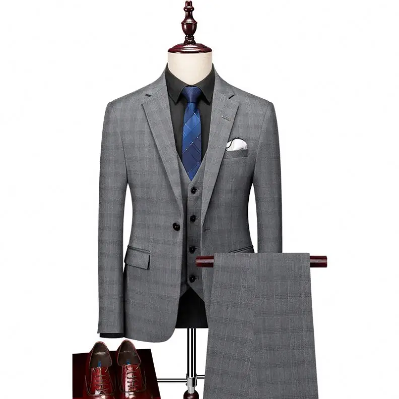 Su-traje De 3 Piezas Para Hombre,Chaqueta,Chaleco,Pantalones A Cuadros, Trajes De Novio Gris - Buy Para Hombres,Traje De Novio,Trajes Para Hombres  Product on Alibaba.com