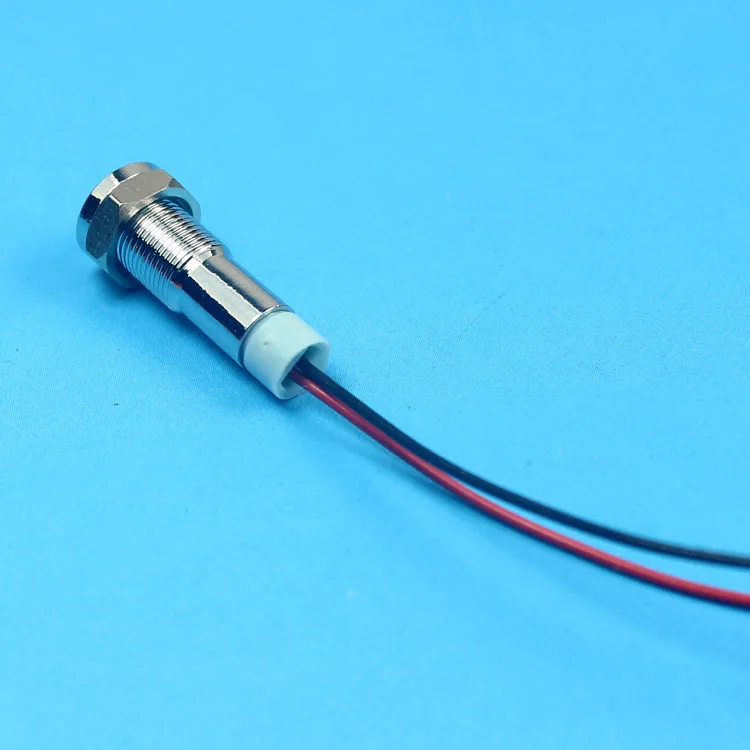 6mm Dot Led Illuminated Panel Indicator Lights Waterproof IP65 Flat Head Metal pilot Light Indicator with 150mm Long Cable