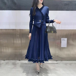 Womens Wholesale Clothing Women's Office Dress Design Stretch Midi Dress One Size Miyake Pleated Dress