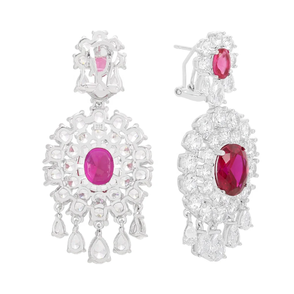 kirin ruby jewellery manufacturer 2021 flower luxury crystal earrings luxury earrings for Women 925 sterling silver earrings