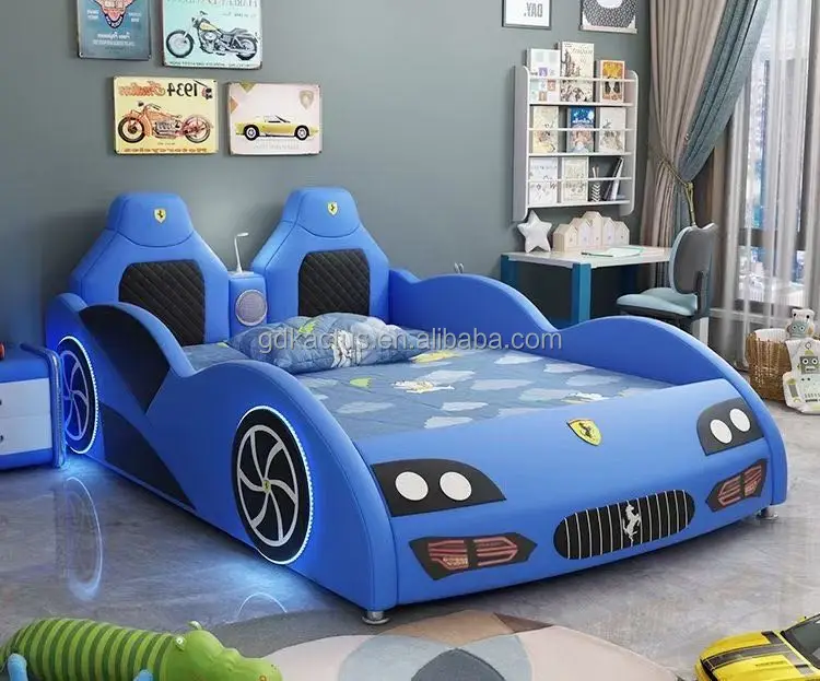 Modern Race Car Bed Children Beds Luxury Kid Wooden Leather Car Bed