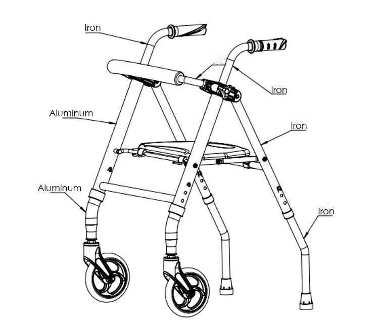 Mobility Aids Lightweight Rollator for Disabled Four Wheels Folding Height adjustable Steel Rollator Walker with Seat manufacture