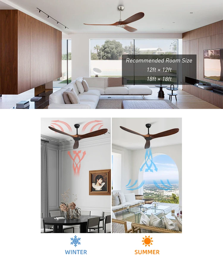 60 Inch Ceiling Fan With Wood Leaf Energy Saving Wall Control Ceiling Fan Without Light Is