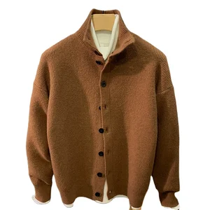 Factory Sell Thick Korean Style Lazy Sweater Men's Winter Fashion Half Turtleneck Knitted Cardigan Solid Color Jacket for Men