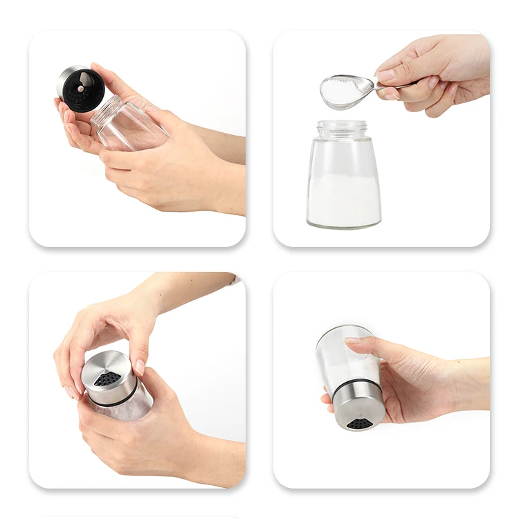 Kitchen Utensils Herb and Spice Tool Decorative Salt and Pepper Shaker Clear Large and Metal Lid Spice Shaker With Glass Bottle
