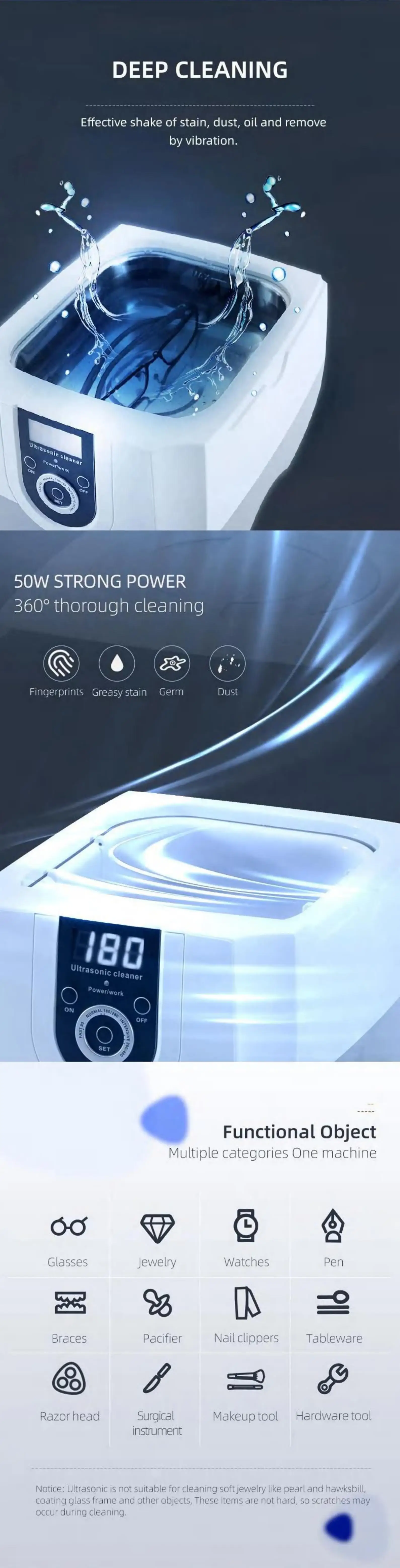Household Eyewear Cleaning Equipment 1400ml Capacity Ultrasonic Glasses Cleaner CD-4800 Portable Ultrasonic Cleaner Machine