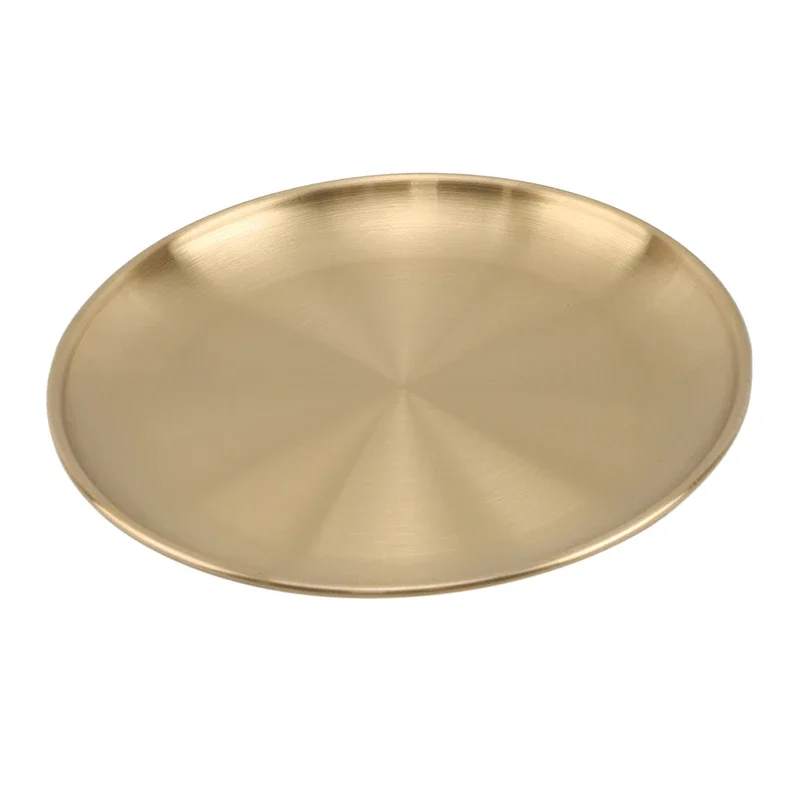Korean Barbecue Disc Stainless Steel Dinner Plate Retro Golden Dish ...