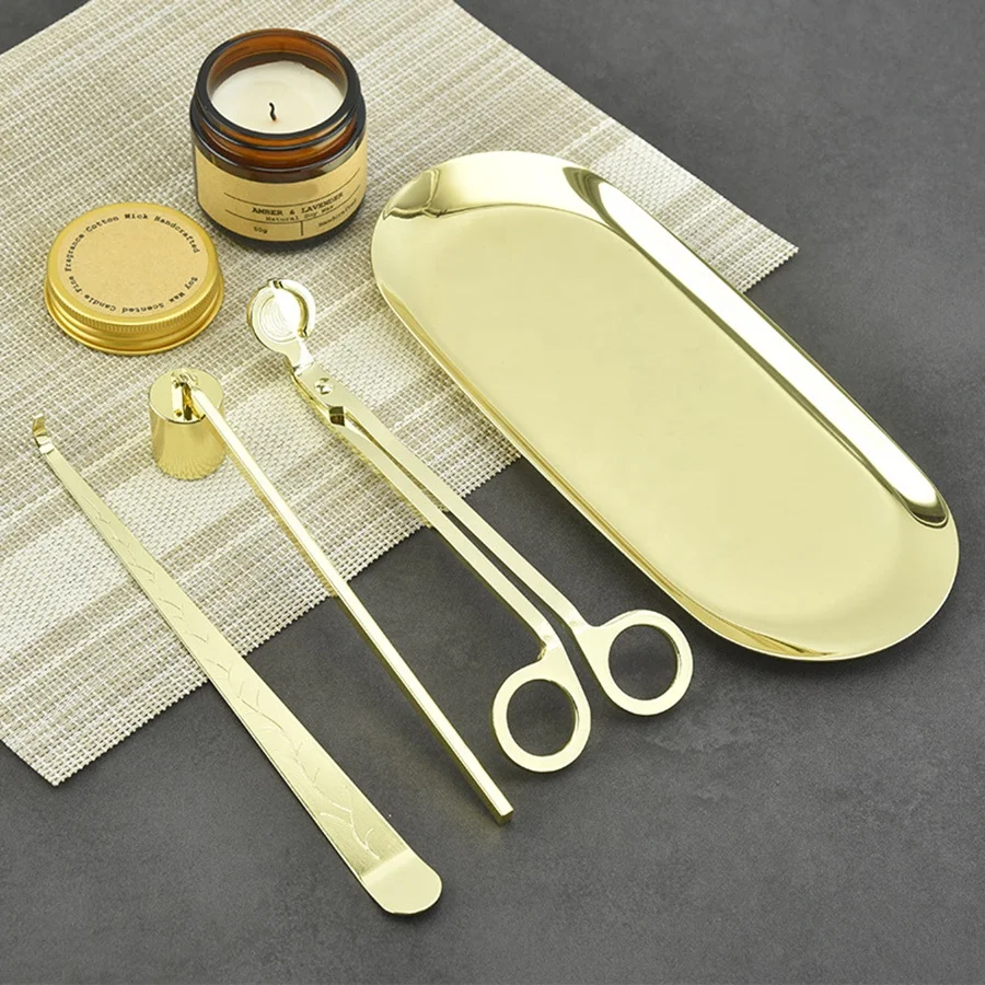 Candle Care Tools Set Candle Wick Trimmer Scissors Dipper Snuffer Tray Gold Black Silver Candle Accessories Set