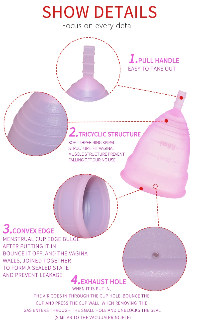 Wholesale Feminine Hygienic Lady Menstruation Period Collapsible safe Free Sample Silicone Medical Menstrual Cup