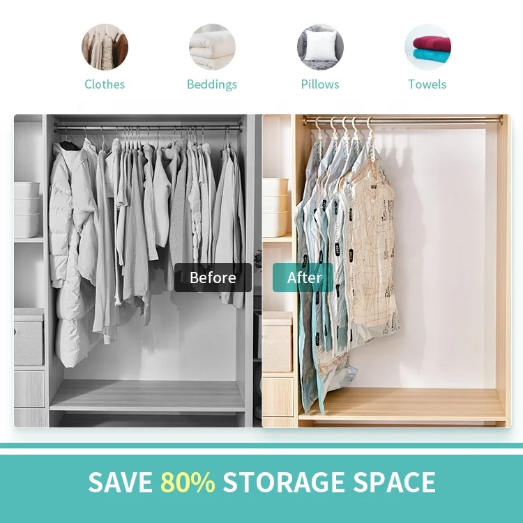 TAILI 0,07 мм PA/PE Вакуумные сжатого Организатор Вакуумный пакет для хранения компактный застегивающийся вакуумный мешок висит вакуумный пакет для хранения одежды