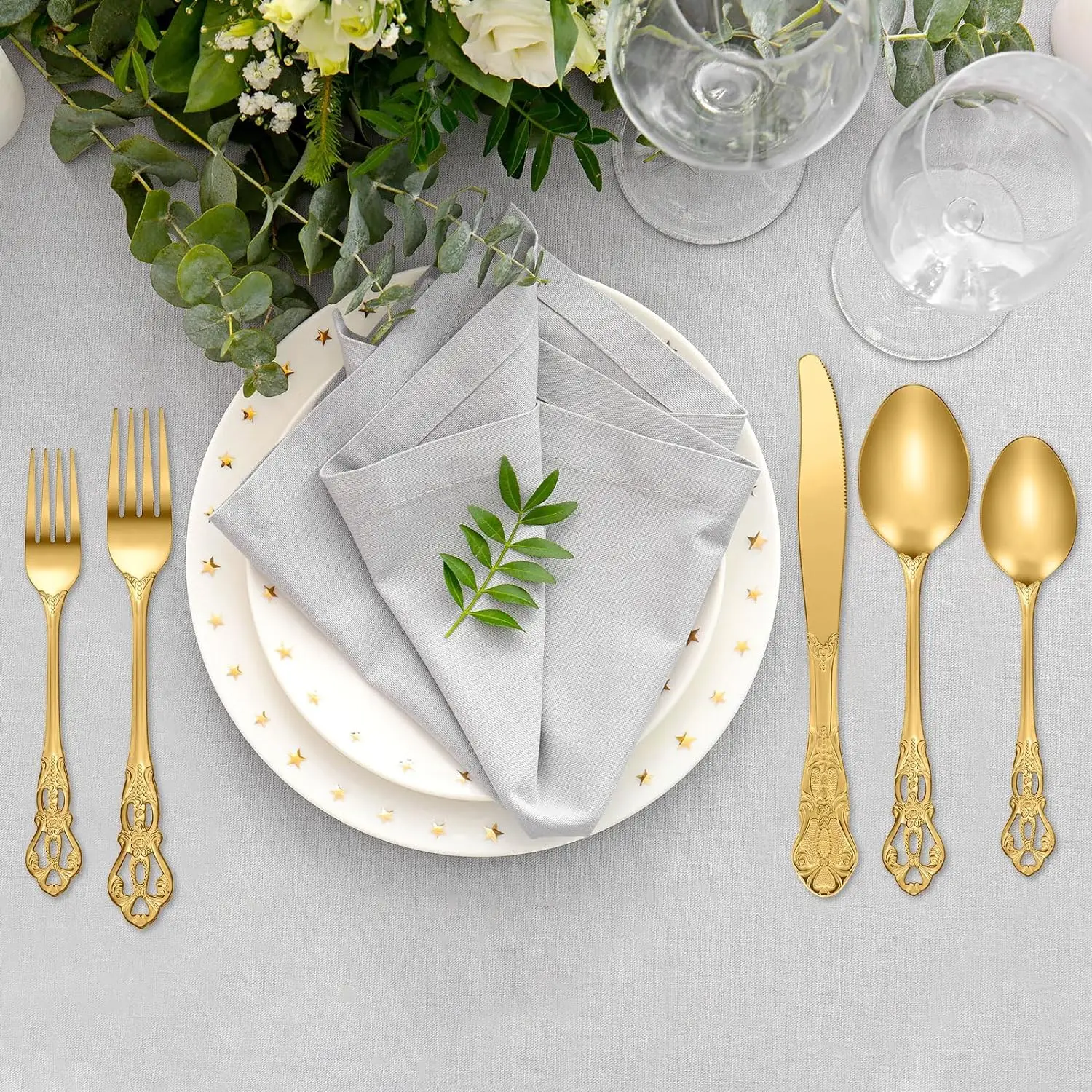 Cubiertos Restaurant Spoon and Fork Set Wedding Bulk Silverware Cutlery Luxury Gold Flatware Set