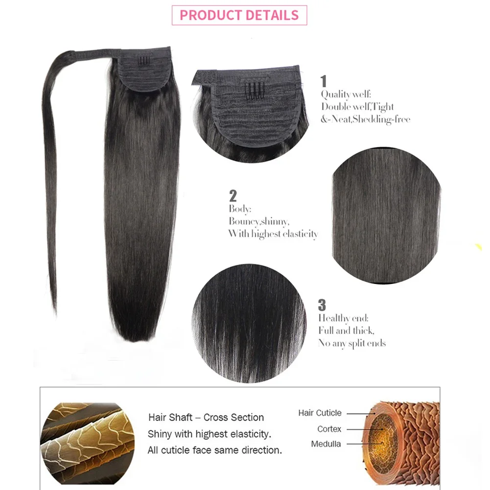 Chocola Brasilianisches Remy-Menschenhaar, Clip-In-Pferdeschwanz-Extensions, 100 % Echthaar, 40,6–45,7 cm, 60 g_voghion.com