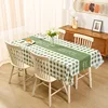Green and white checkered table runner