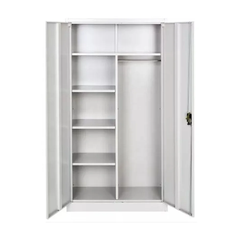Metal Storage Cabinet with Lock and Hanging Rod 2 Door Steel Wardrobe Closet for Home Office Metal Almirah Wardrobe