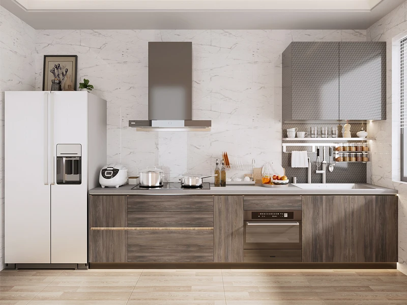 For OPPEIN American DIY Fitted Kitchen Veneer Melamine Cabinets Prefab Factory Direct Price Small Kitchen Plywood Carcase Sink