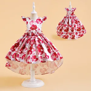 Wholesale Spring Birthday Party Wedding Dress Plaid Bow Satin Frock for Baby Girls Children Clothes