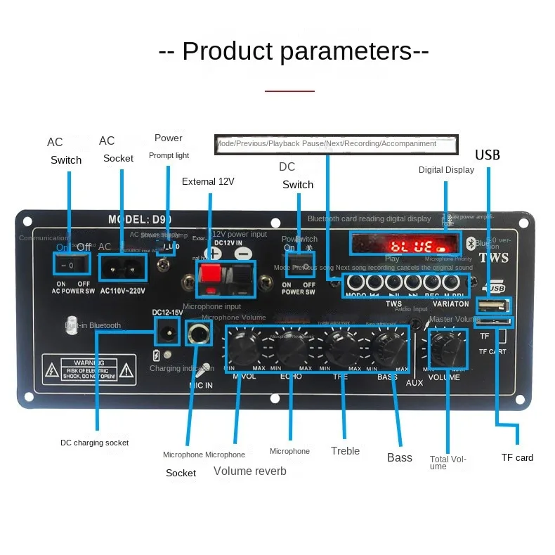 2.0 Channel 50W*2 Rechargeable Trolley Audio Power Amplifier 12V PCB Board for Car Subwoofer Stereo Receivers Amplifiers Product