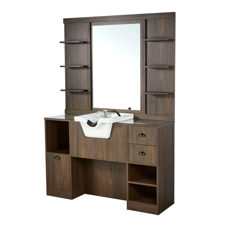 Barber Shop Styling Mirror Counter with Bowl Styling Station