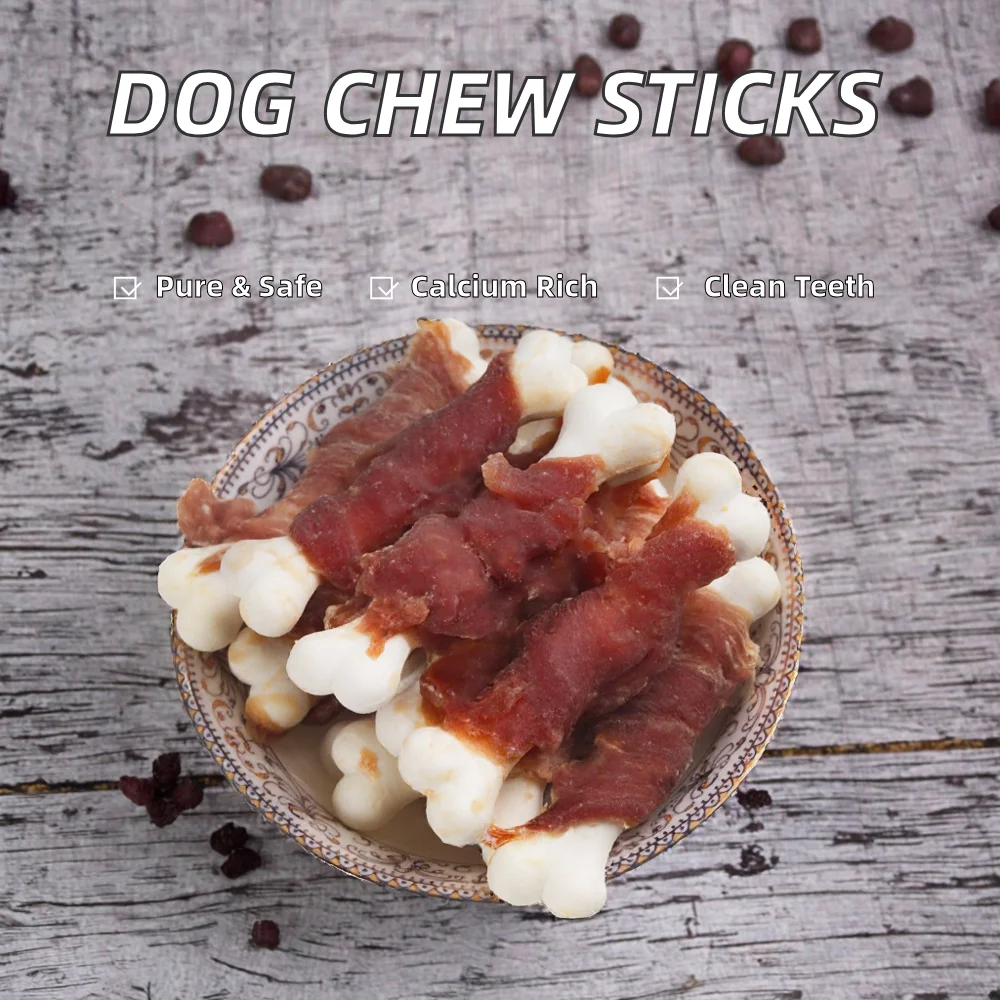Duck & Chicken Wrap Calcium Bone Dry Dog Snacks & Teeth Cleaning Chew Sticks Made High Quality Meat Eco-friendly High-protein manufacture