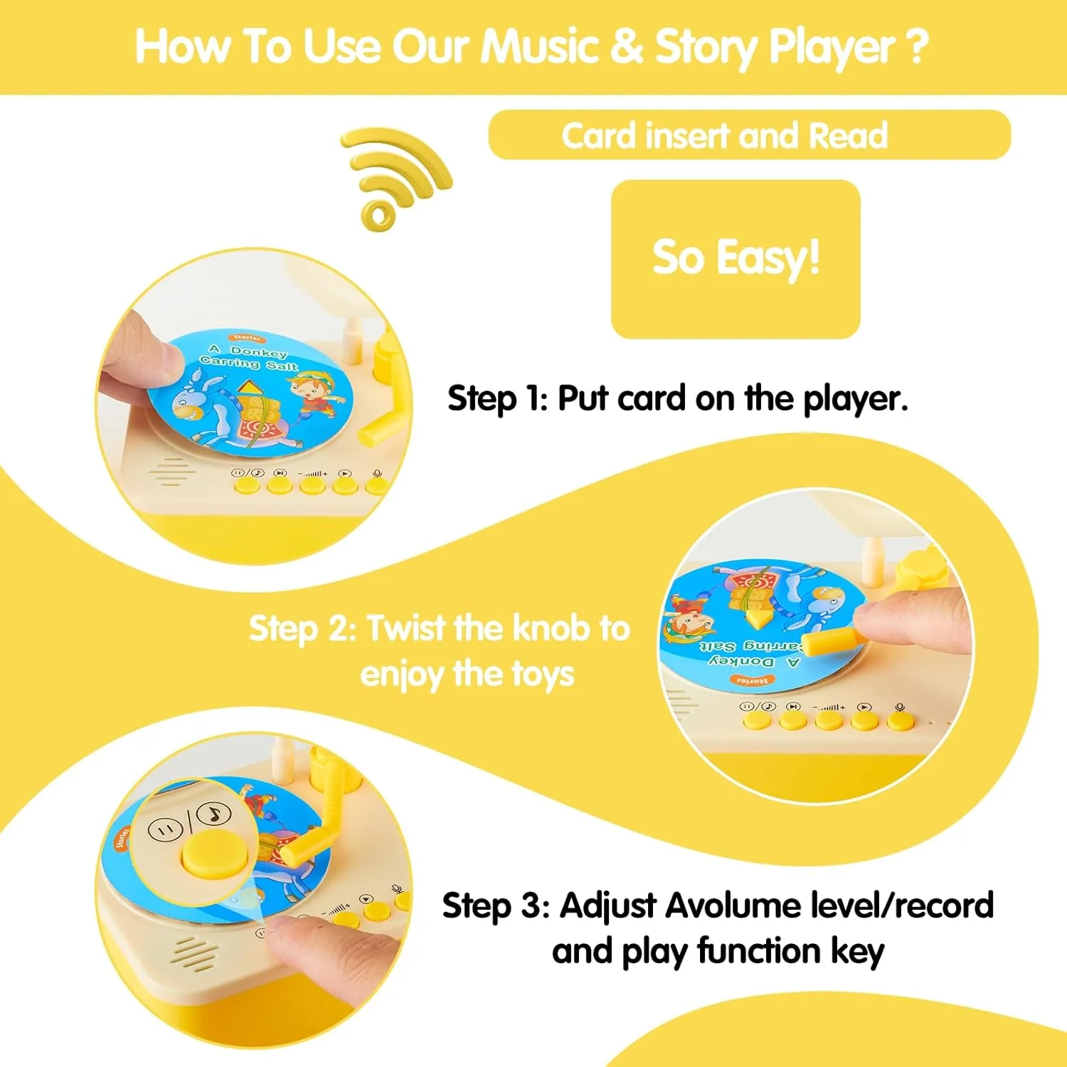 Phonograph Audio Book Player - CPSIA CPC Certified Musical Toddle Gramophone with 99 Cards