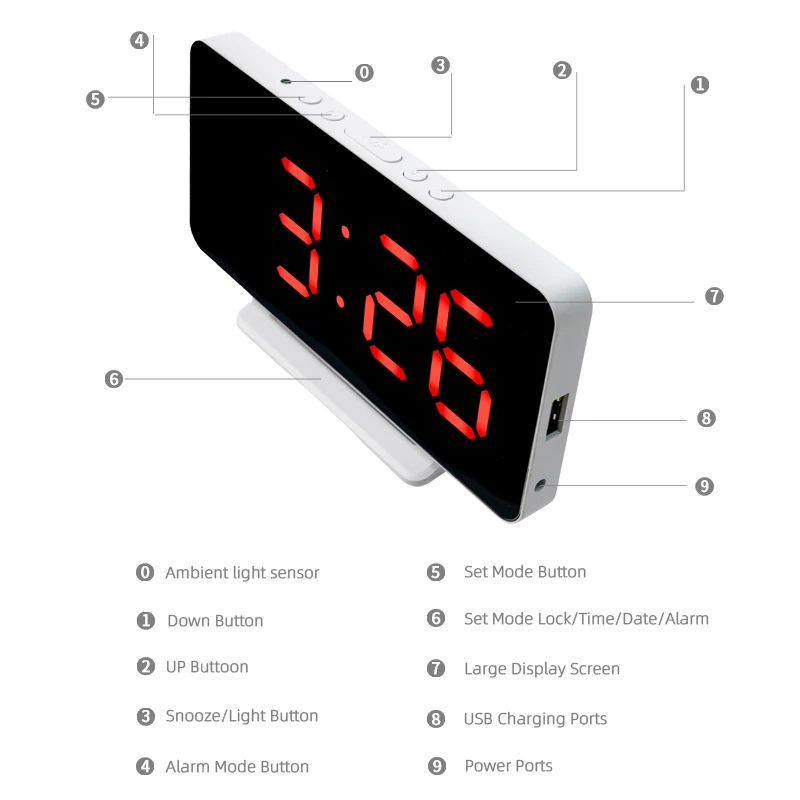 Factory Direct Sale Modern Design LED Colorful Smart Desk Voice Controlled Digital Alarm Wall Clock With USB Charging Cable