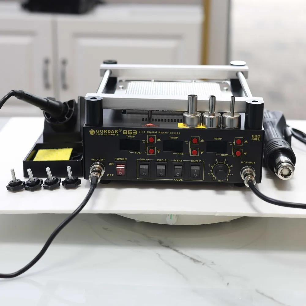 Gordak 863 3 in 1 Digital 220V BGA Rework IR Infrared Preheating Soldering Station Hot Air Soldering Station