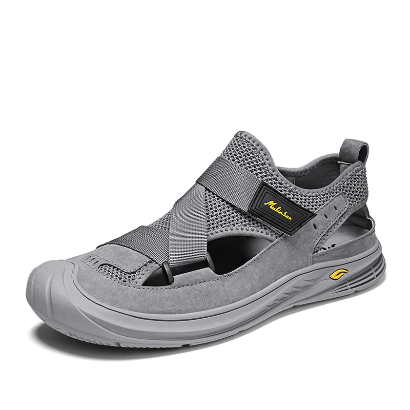 Custom Design OEM service mesh genuine leather sandals summer men sport beach closed toe hand made leather sandals