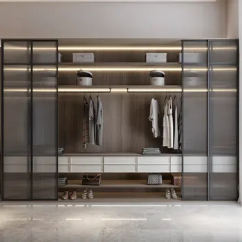 Multi-functional Built-in Wardrobe Closet Clothing Storage Solutions Glass Door Luxury Wardrobes With Light And Storage System