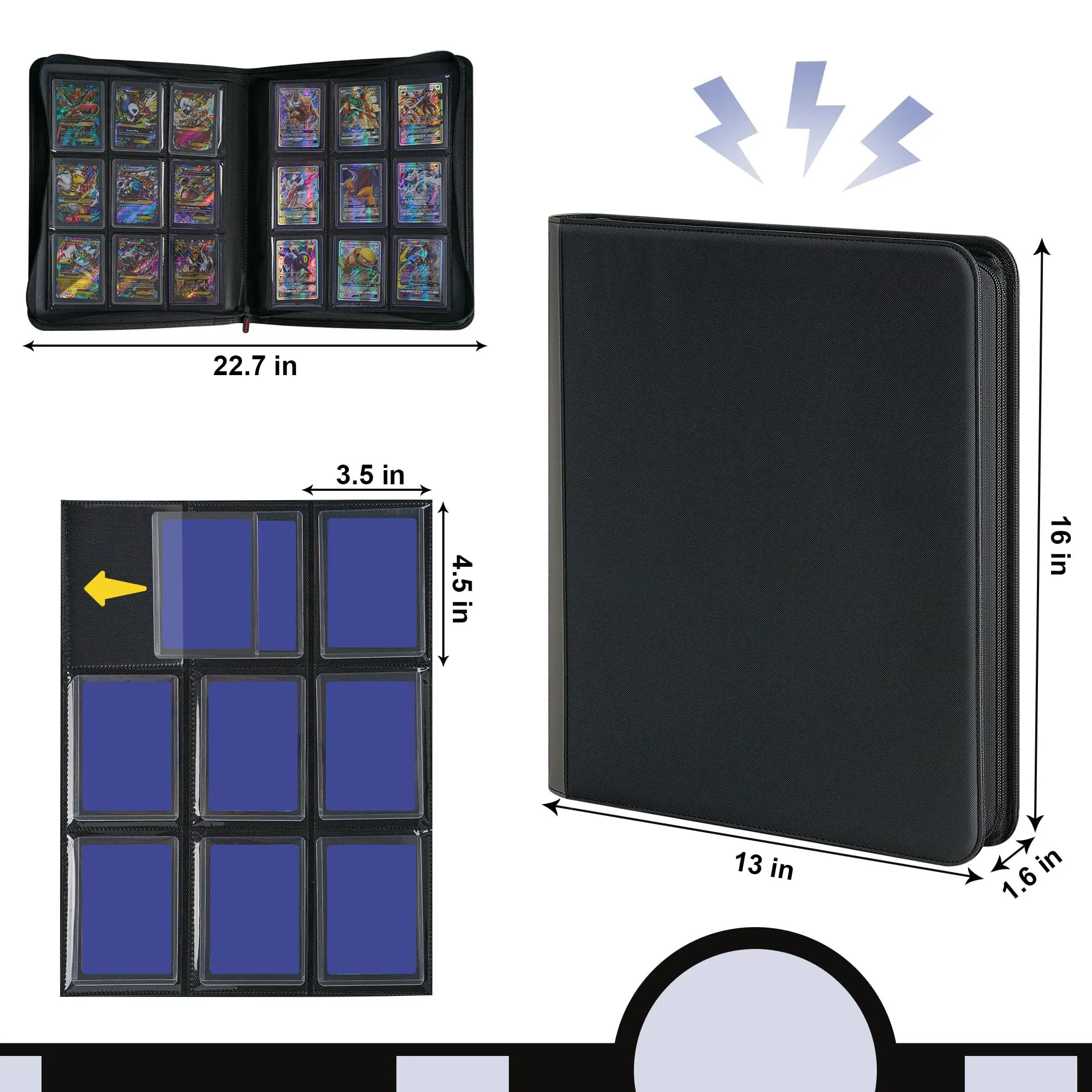 Premium 35pt Toploader Pokemon Trading Card Binder 9 Pockets Zipper with Colorful PU Cover for Sports Trading Card Storage