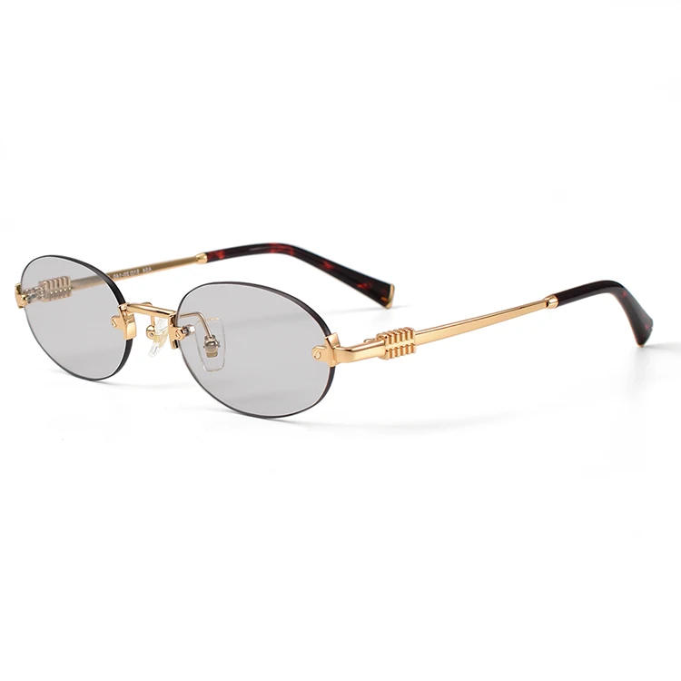 Retro Rimless Oval Sunglasses, UV Protection, Metal Frame Womens and Mens Rimless Oval Sunglasses Fashion Metal Frame  main image 3