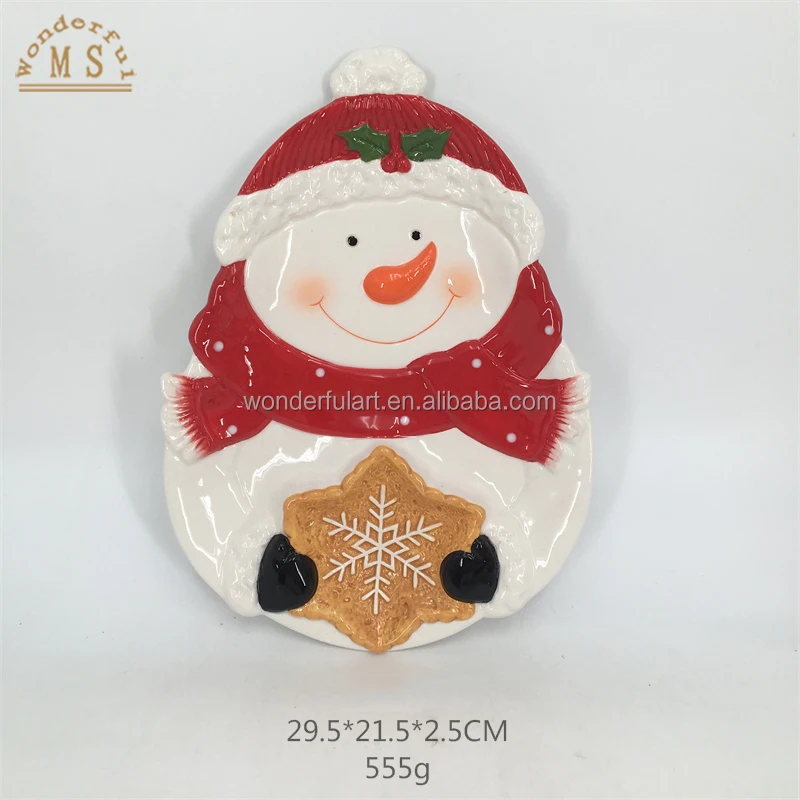 Ceramic serving plate red snowman shaped dish dolomite snack dish candy dried fruit plate Christmas tableware gift