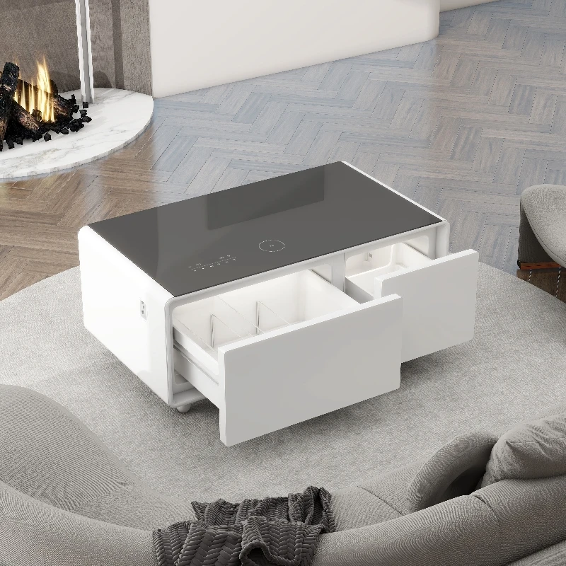 Smart Coffee Table with 93L Refrigerator & Wireless Charger