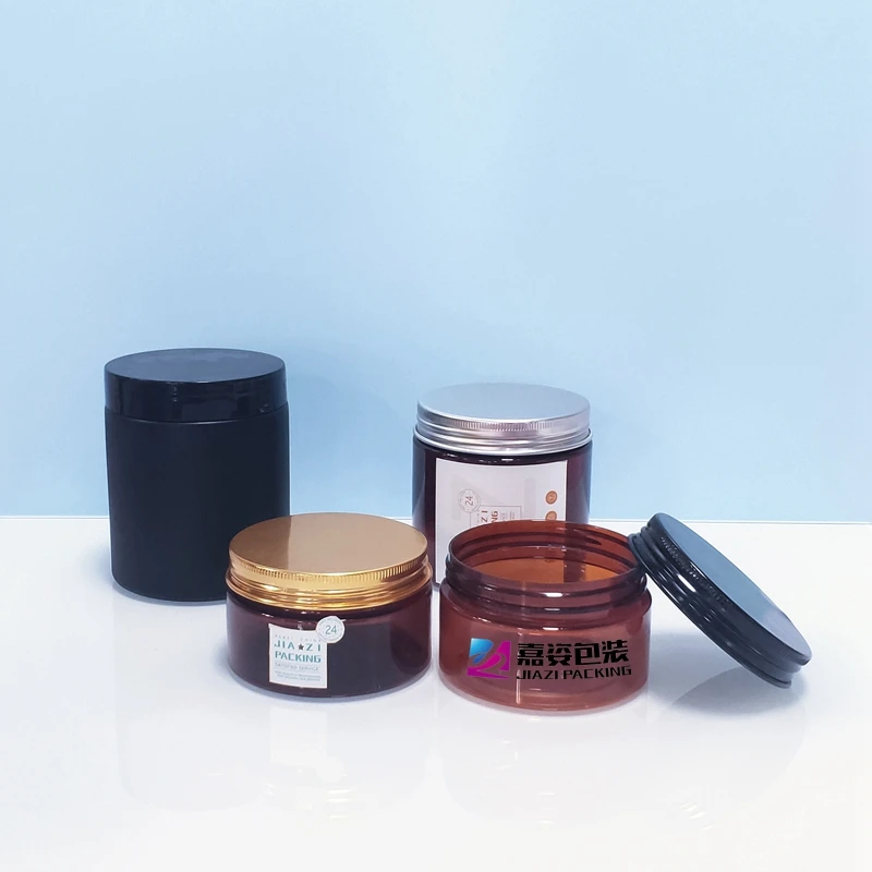 Custom Round Black Plastic Jars With Lids PET Container For Food Protein Powder Cans Travel Plastic PET Bottle Storage Jars