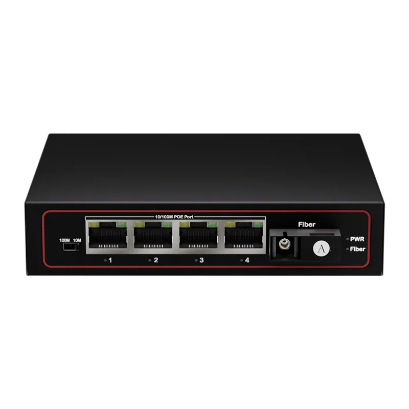 10/100Mbps 4 porty PoE Optický media converter 48V Power Over Ethernet Switch