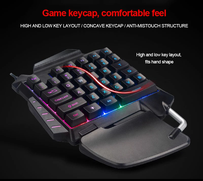 Amazon Popular Mini One Handed Keyboard Colorful RGB Game Wired Keyboard For Mobile Phones Laptops
