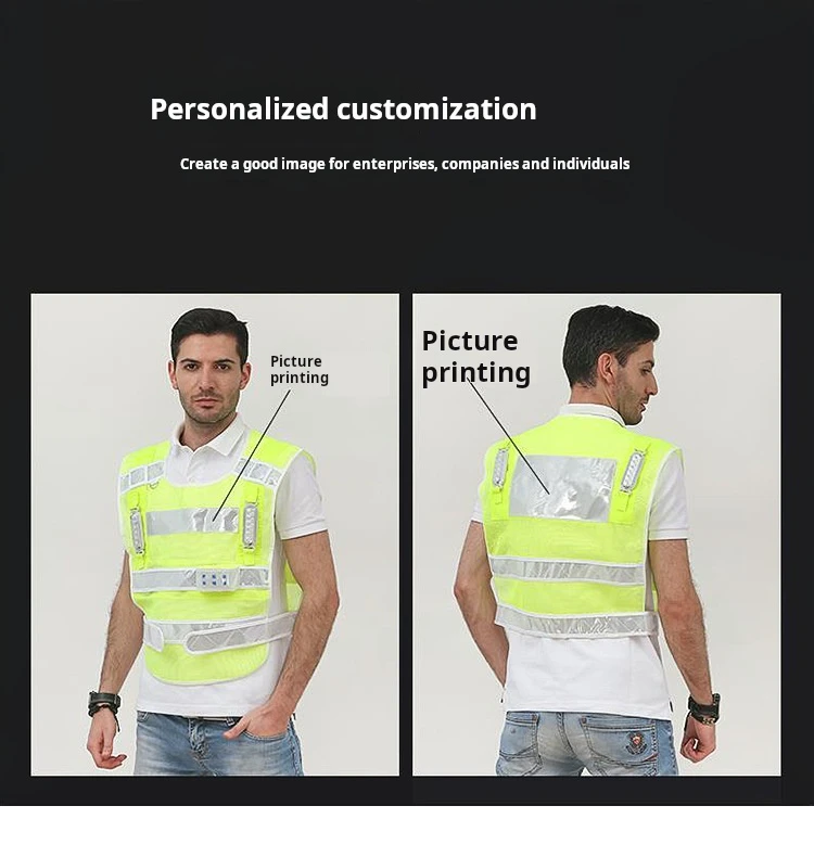 Custom logo printing reflective vest night LED flashing safety vest multi function reflective safety