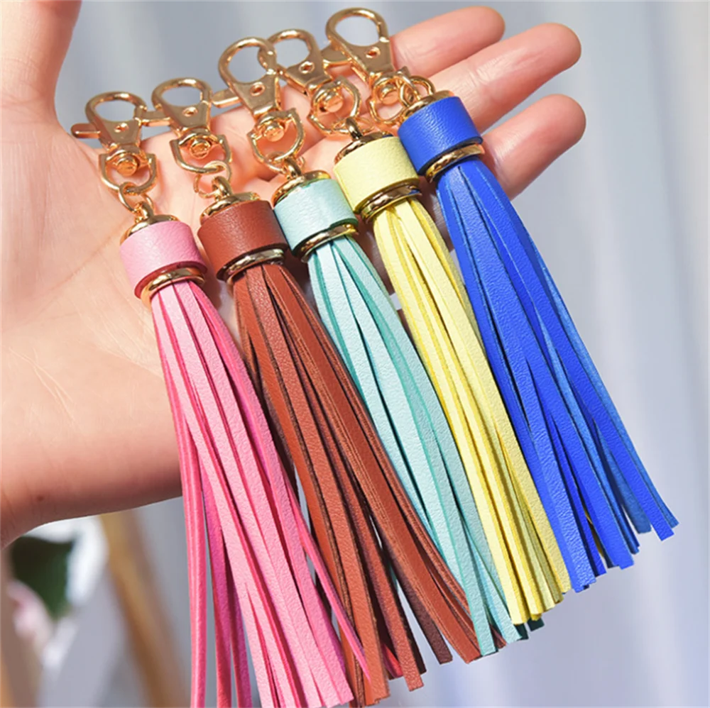 Cute Bag Accessory PU Leather Tassels KeyChain Strap Tassel Key Chain KeyRing 