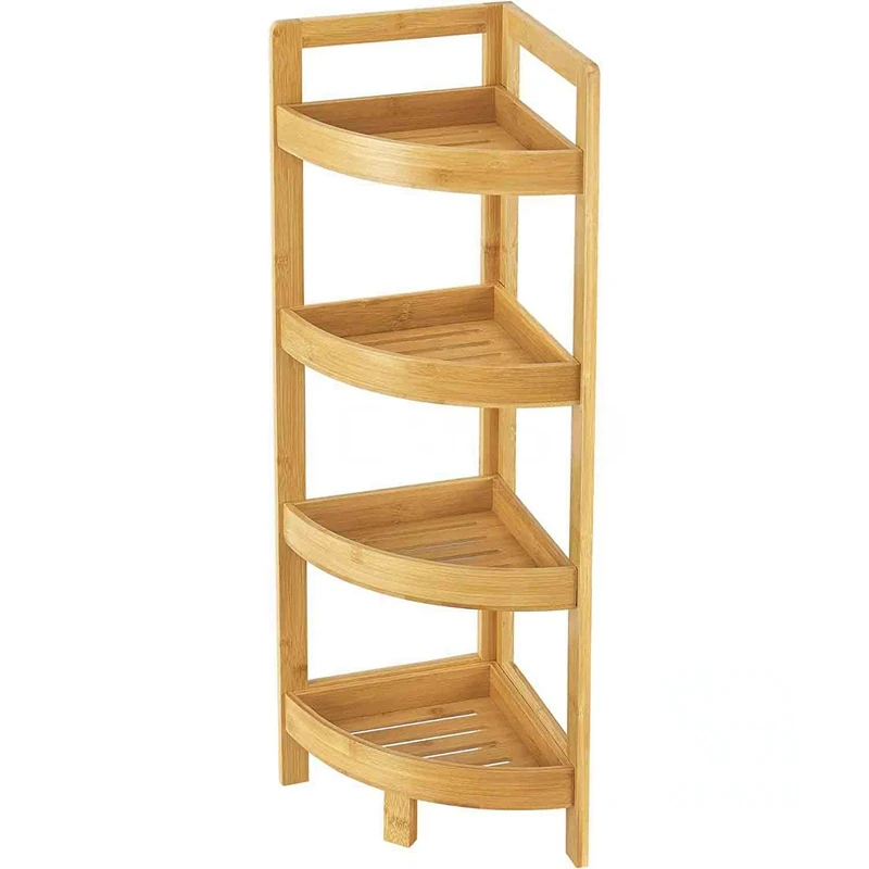 Bathroom Shelf,Bamboo Corner Shelf Stand For Display,4 Tier Corner
