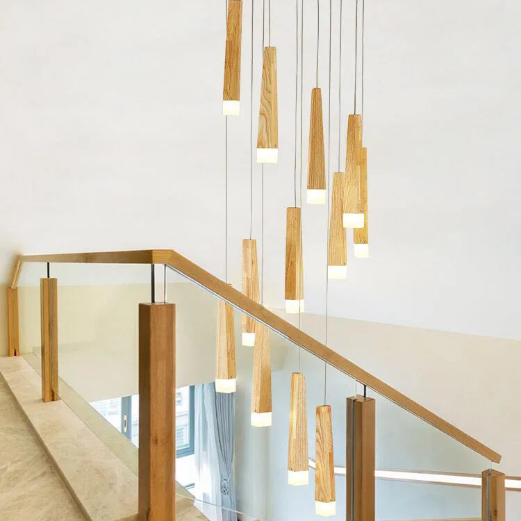 Luminaria LED Moderna Nordica pro Atrio Villae Loft Luminibus Pendentibus Minimalisticis Lignea Staircase Luminaria Pendentia