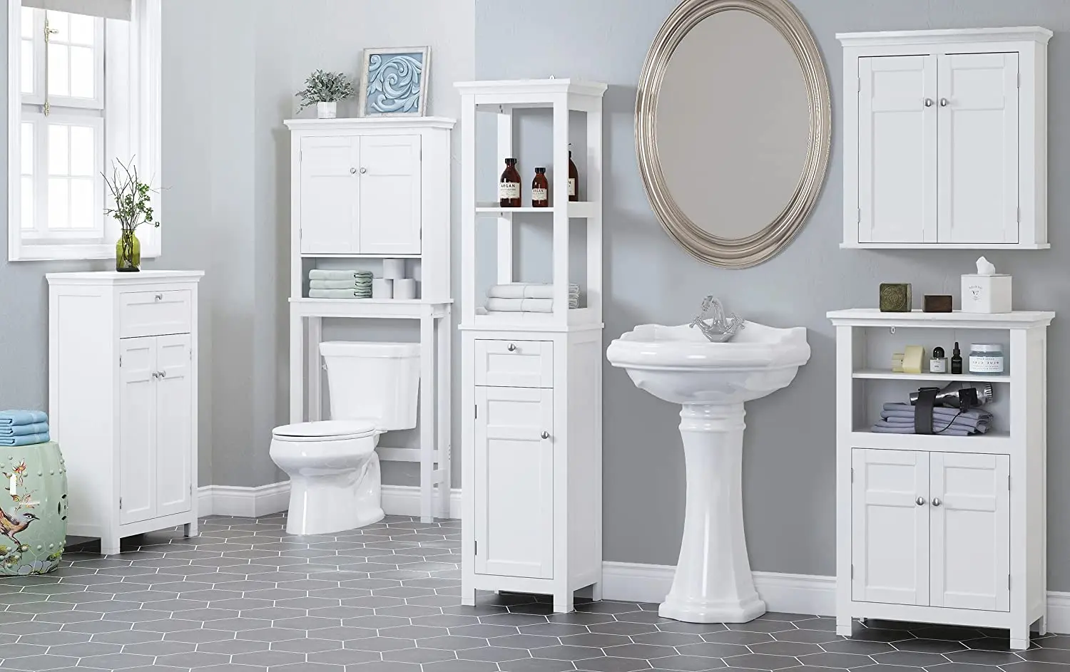 Автономный белый шкаф для ванной комнаты современный хранения в